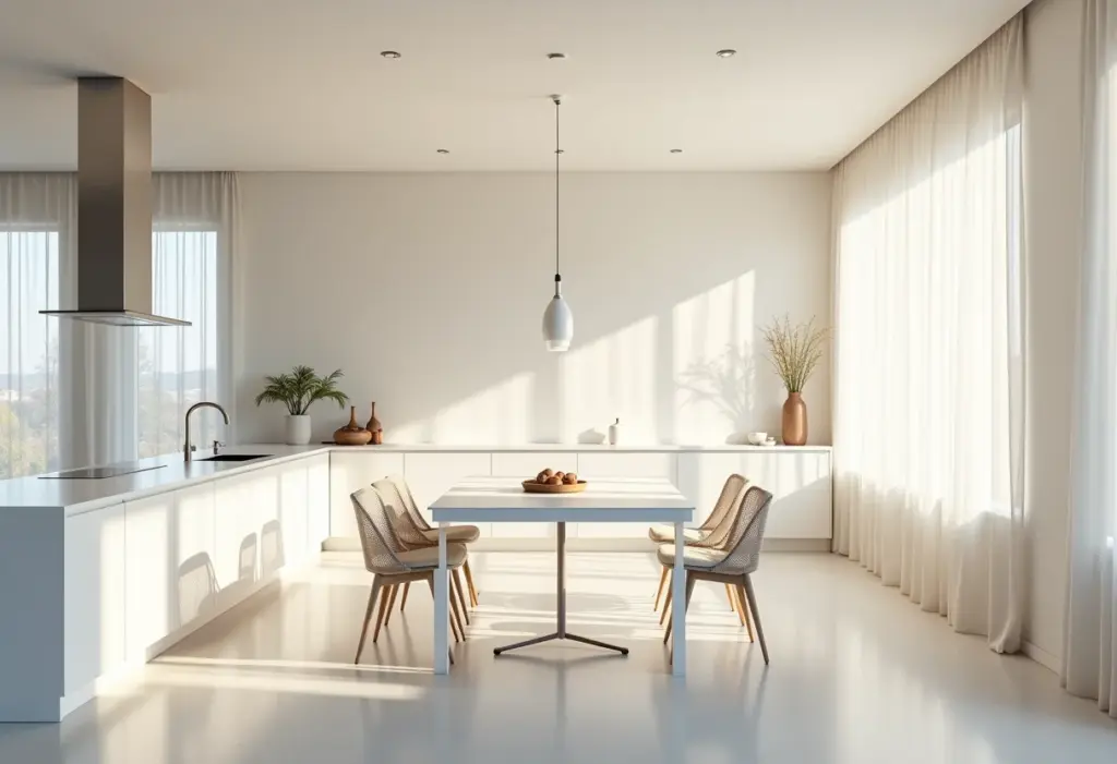 Cozinha planejada em U com design clean e otimizado