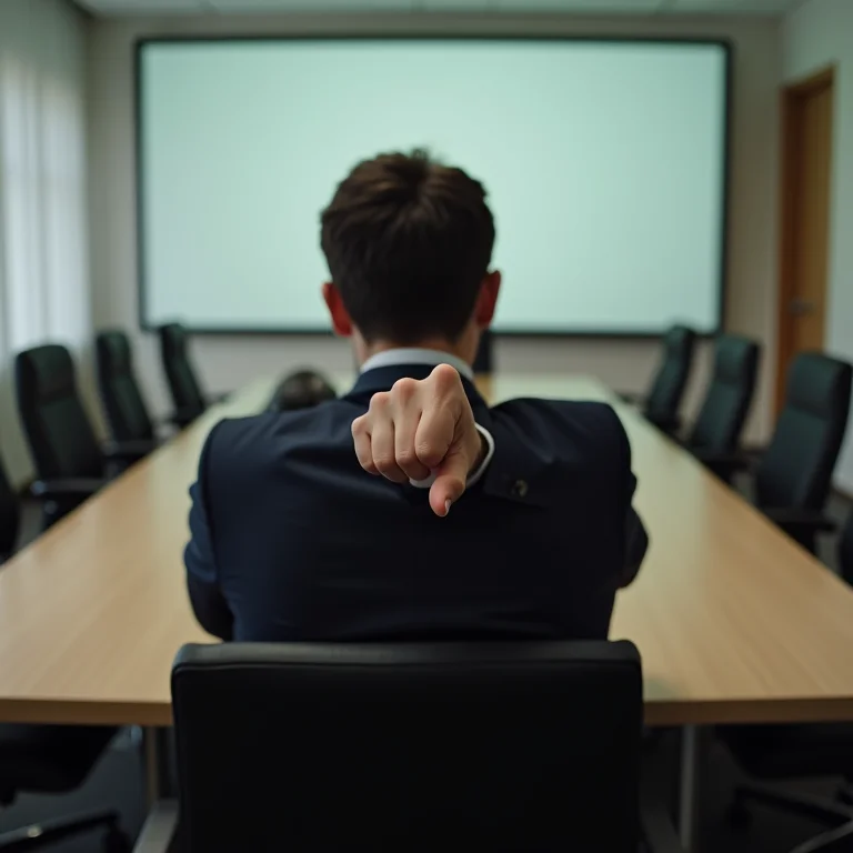 Dedos cruzados atrás das costas em mesa de conferência, sugerindo engano.