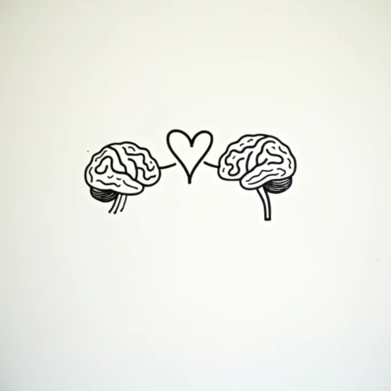 Desenho de um coração conectando dois cérebros em um quadro branco