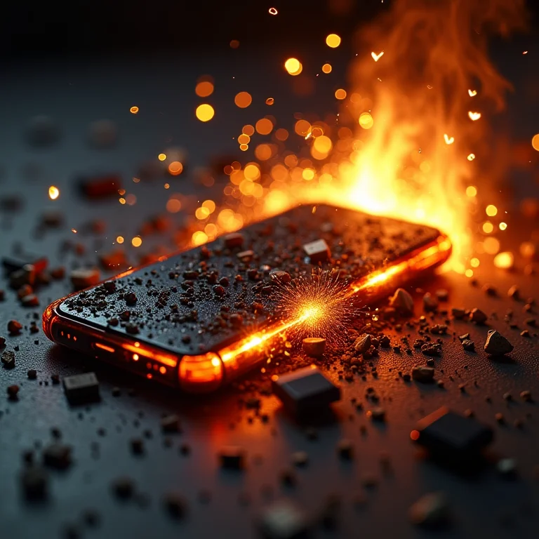 Destroços de um celular que explodiu.