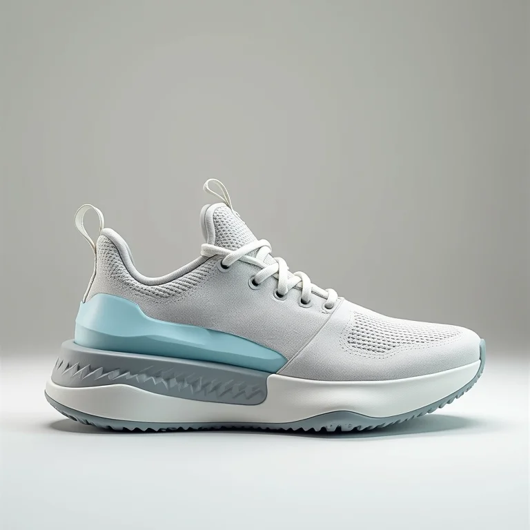 Detalhe da tecnologia de amortecimento em tênis de handebol