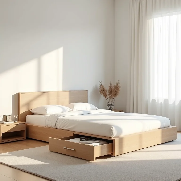 Detalhe do espaço interno de uma cama box com baú