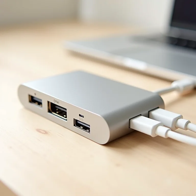 Detalhes das portas de um hub USB-C