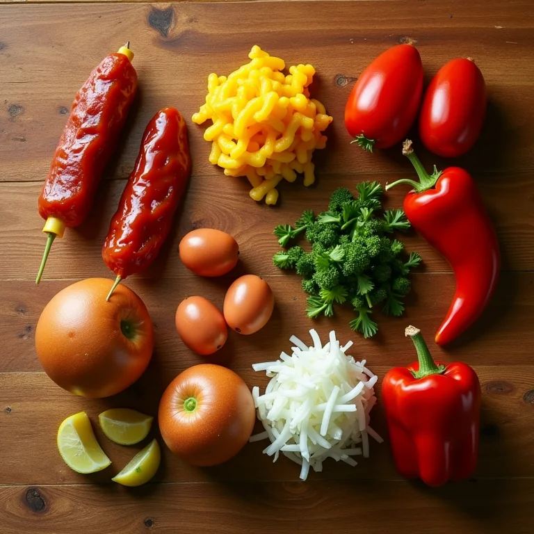 Diversos acompanhamentos para cachorro quente dispostos em uma mesa de madeira.