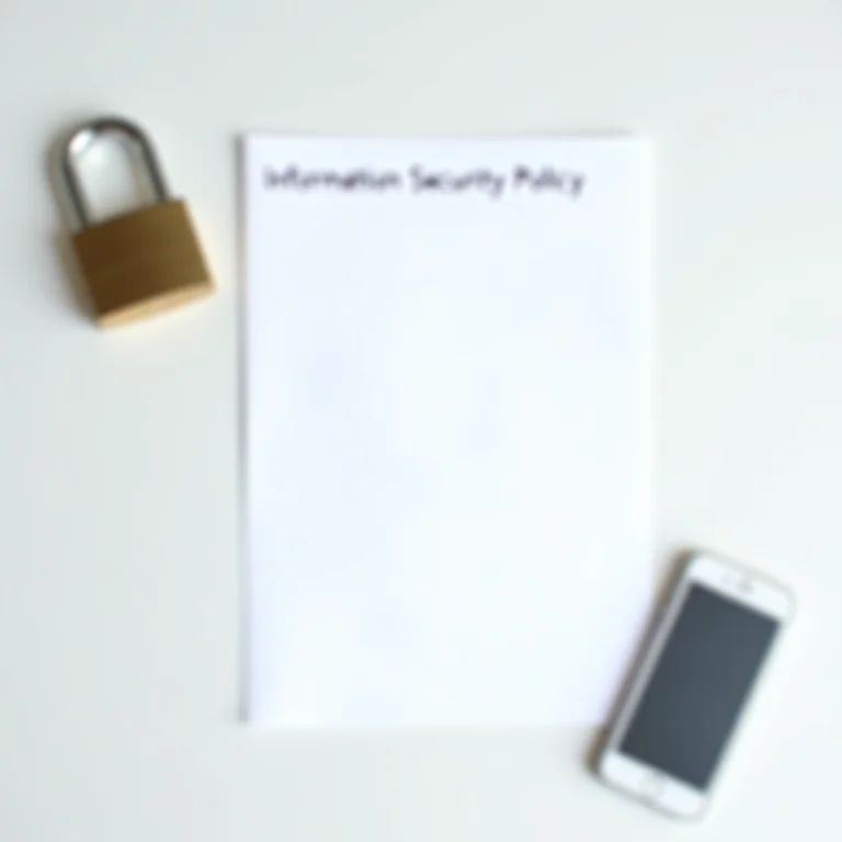 Documento de política de segurança da informação com cadeado e smartphone.