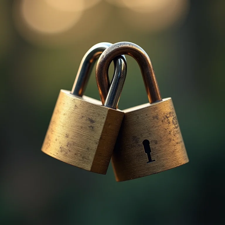 Dois cadeados entrelaçados representando diferenças e semelhanças em segurança.