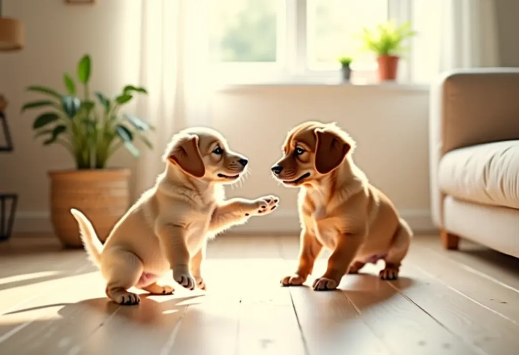 Nomes para casal de cachorros: 50 ideias INCRÍVEIS e originais Dois filhotes de cachorro brincando em casa