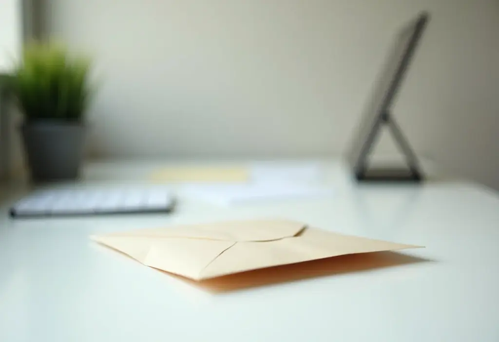 Envelope confidencial sobre uma mesa de escritório minimalista