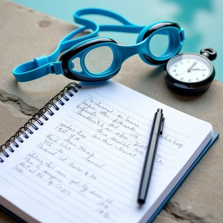 Equipamentos de natação: óculos, relógio e caderno