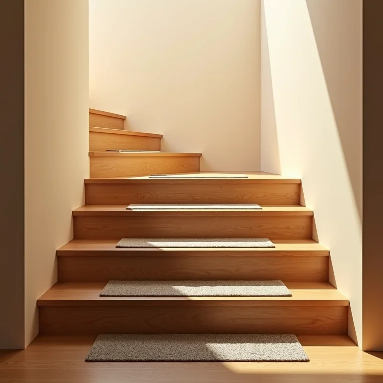 Escada com tapetes antiderrapantes