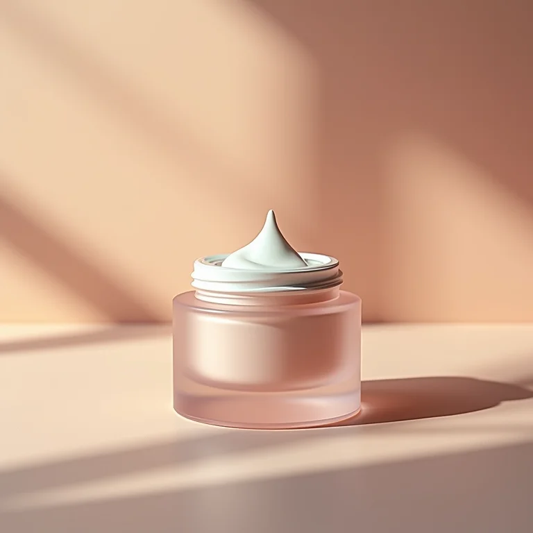 Foco nítido revelando detalhes de um produto de skincare