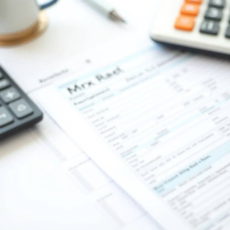 Formulários de impostos e calculadora em flat lay.