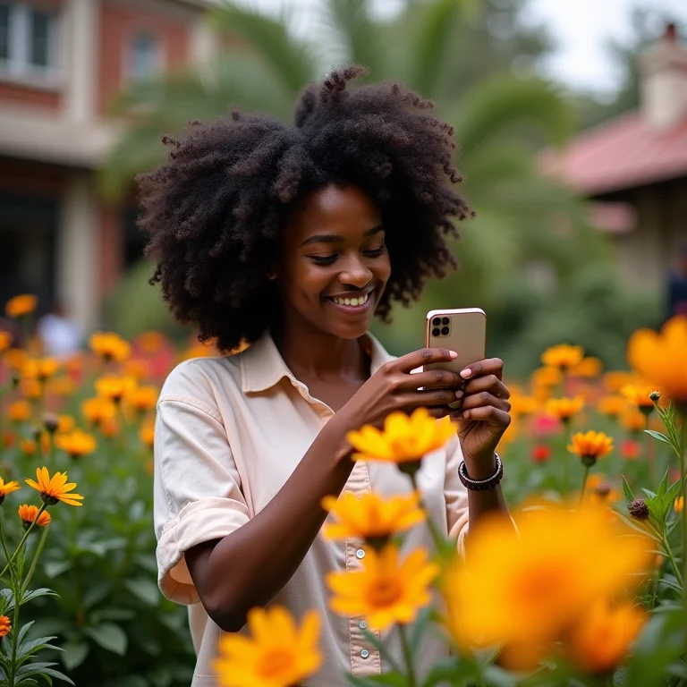 Fotógrafa negra capturando a beleza das flores