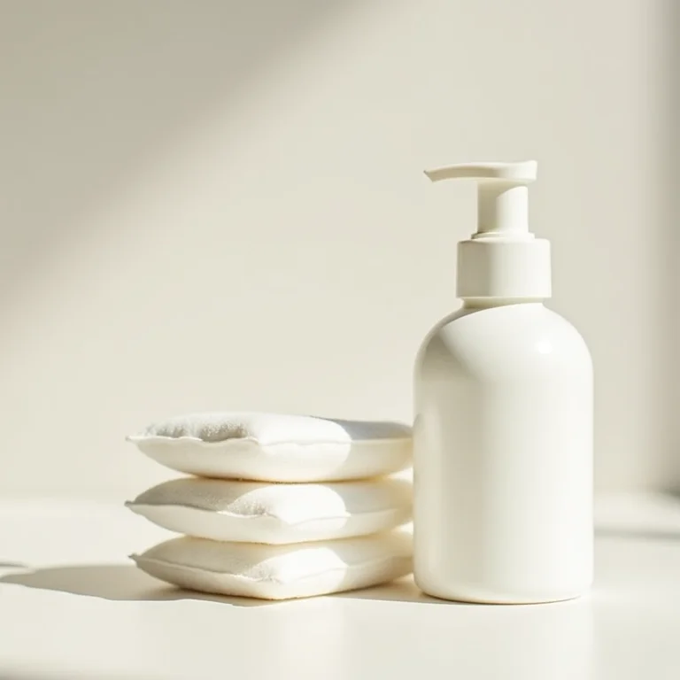 Frascos de limpadores suaves e algodão para skincare
