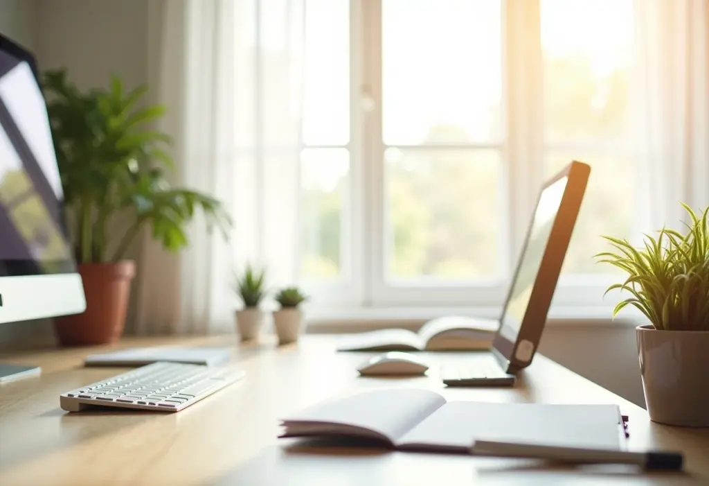 Home office organizado e produtivo com design minimalista