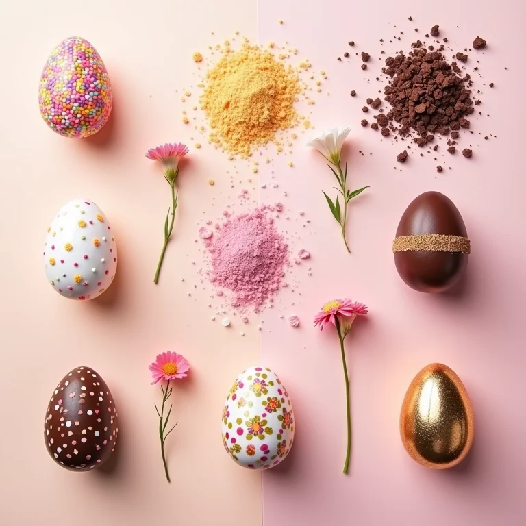 Ingredientes e confeitos para decorar ovos de Páscoa