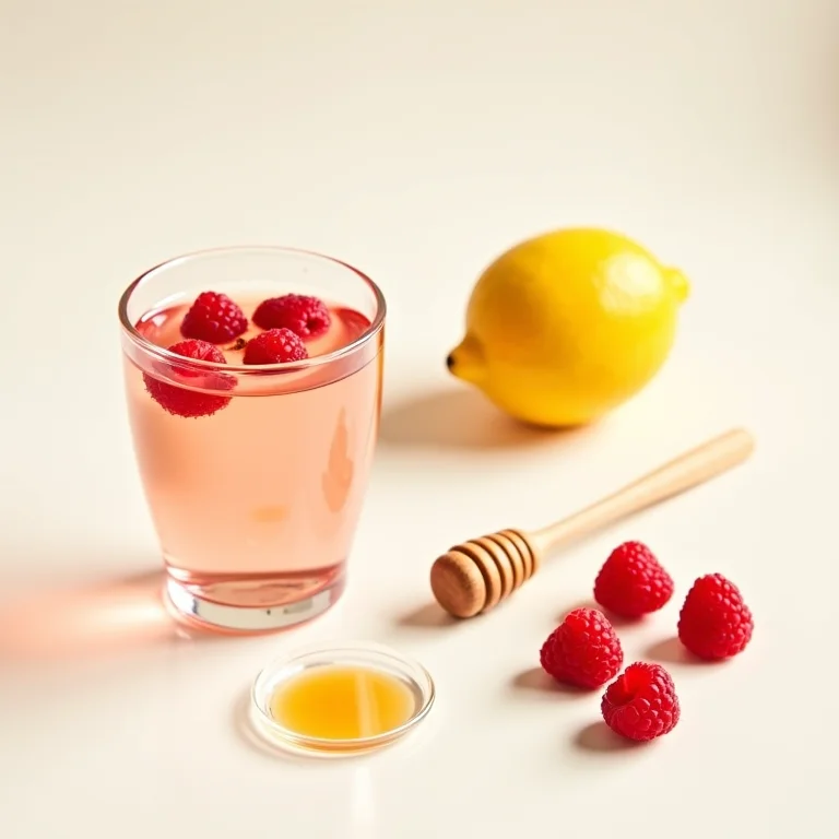 Ingredientes para chá de framboesa dispostos de forma organizada