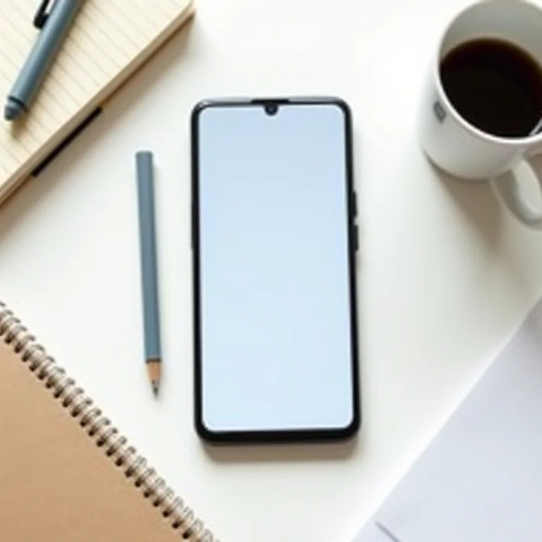 Interface do Google Chat em um smartphone com materiais de escritório