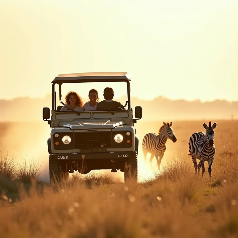 Jipe em safari no Masai Mara seguindo zebras