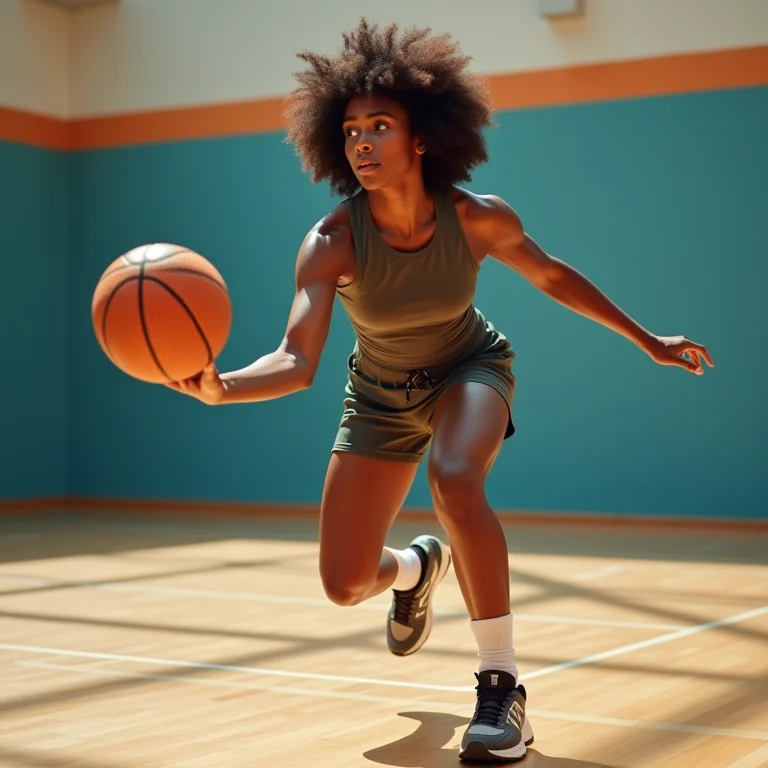 Jogadora de handebol negra com tênis que oferecem suporte e estabilidade