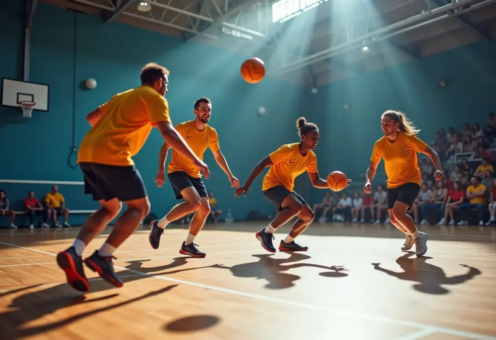 Jogadores de handebol em ação usando tênis de alta performance