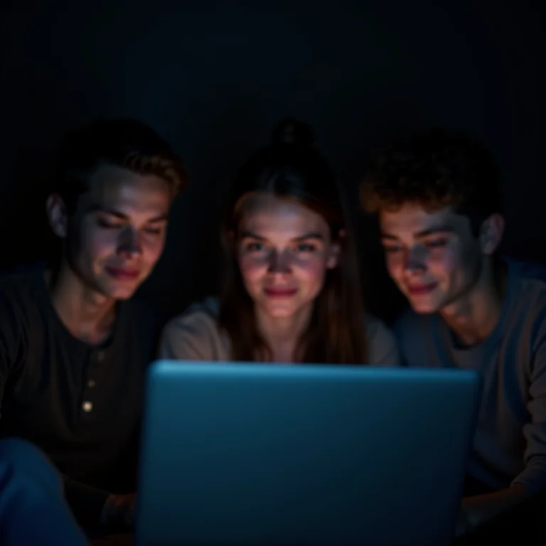 Jovens assistindo a um filme de terror online em um laptop, representando a crescente popularidade do gênero.