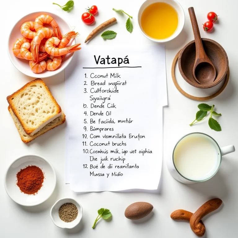 Lista detalhada dos ingredientes essenciais para um Vatapá perfeito.