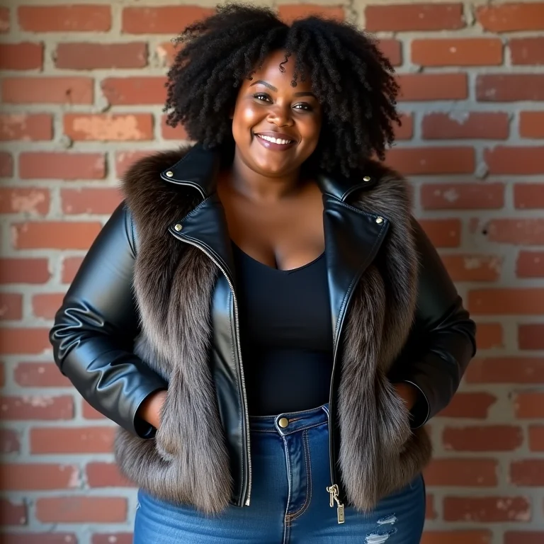 Look rocker com colete de pêlo sintético