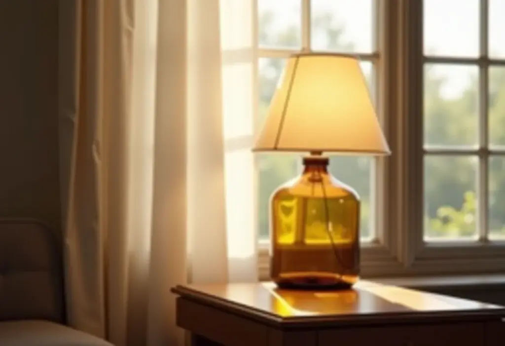 Luminária de Garrafa: Guia Simples para Criar a Sua! Luminária de garrafa estilosa em sala de estar iluminada