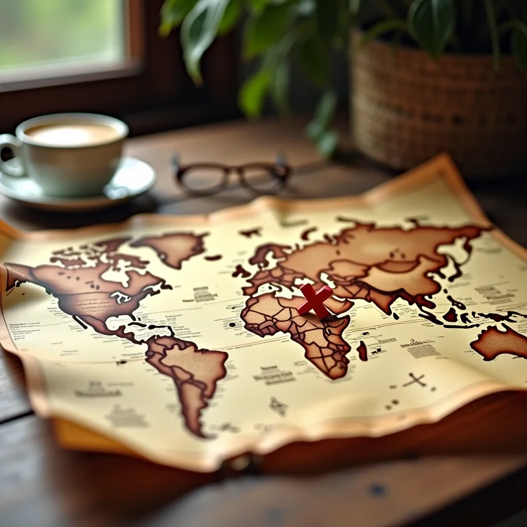 Mapa antigo com um X marcando o local