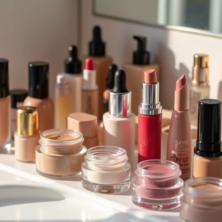 Maquiagem organizada por categorias em potes