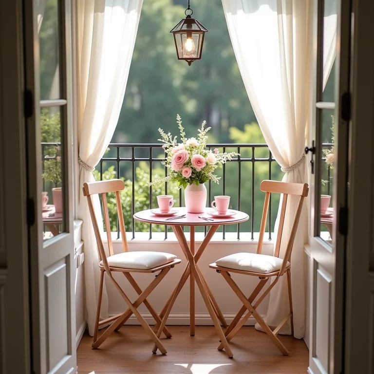 Mesa bistrô em varanda com decoração romântica