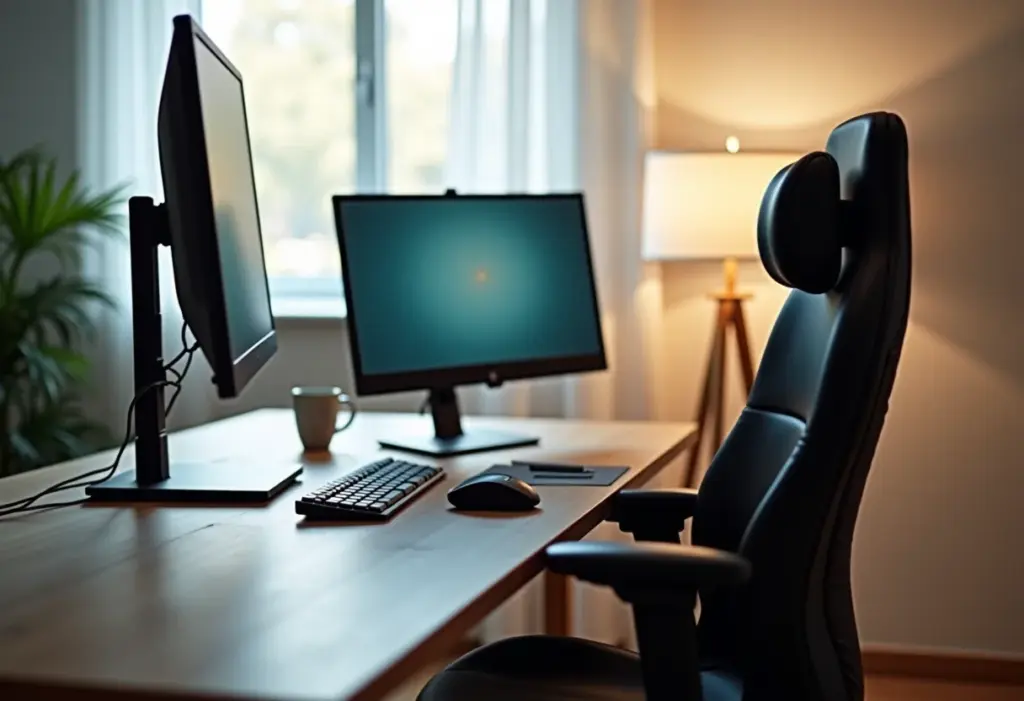 Mesa de trabalho ergonômica com ajustes para conforto da coluna