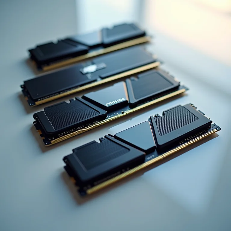 Módulos de memória RAM dispostos de forma visualmente atraente.