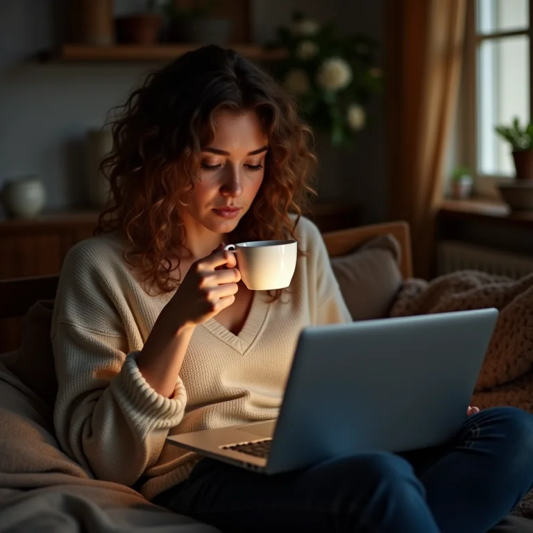 Mulher assistindo filme em inglês para aprender