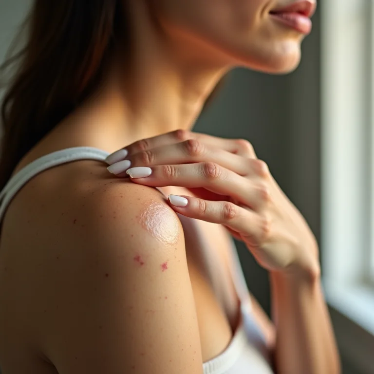 Mulher branca aplicando Bio-Oil no braço