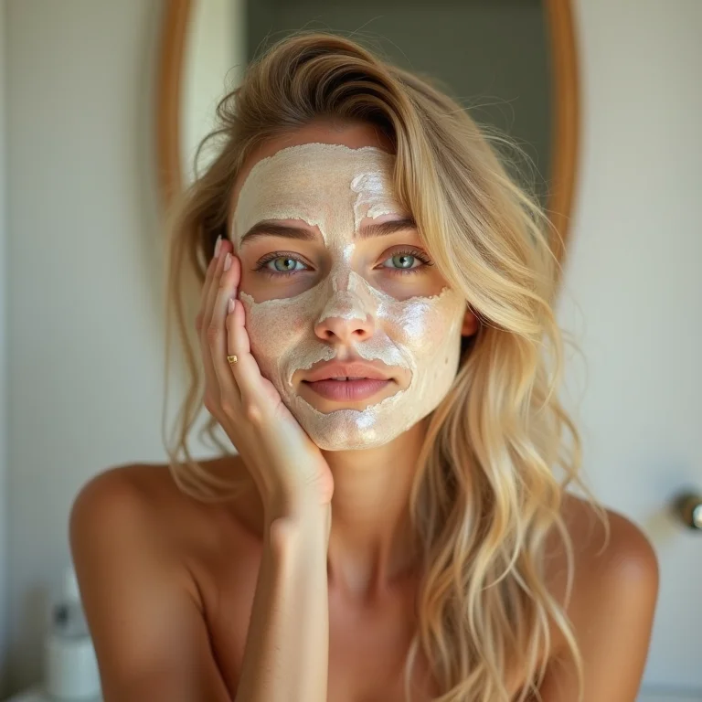 Mulher branca aplicando máscara de mel caseira no cabelo