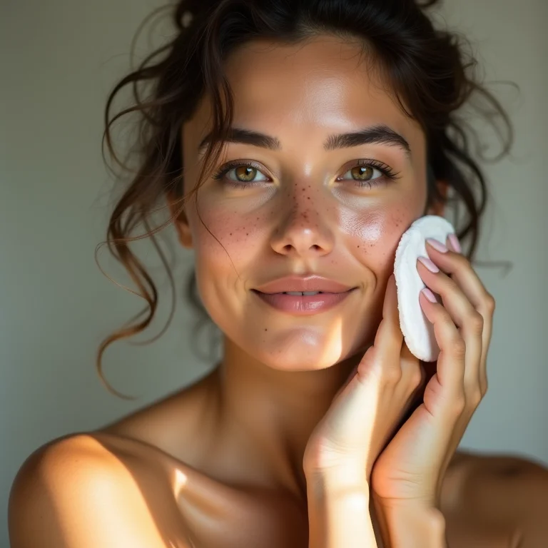 Mulher branca aplicando tônico facial