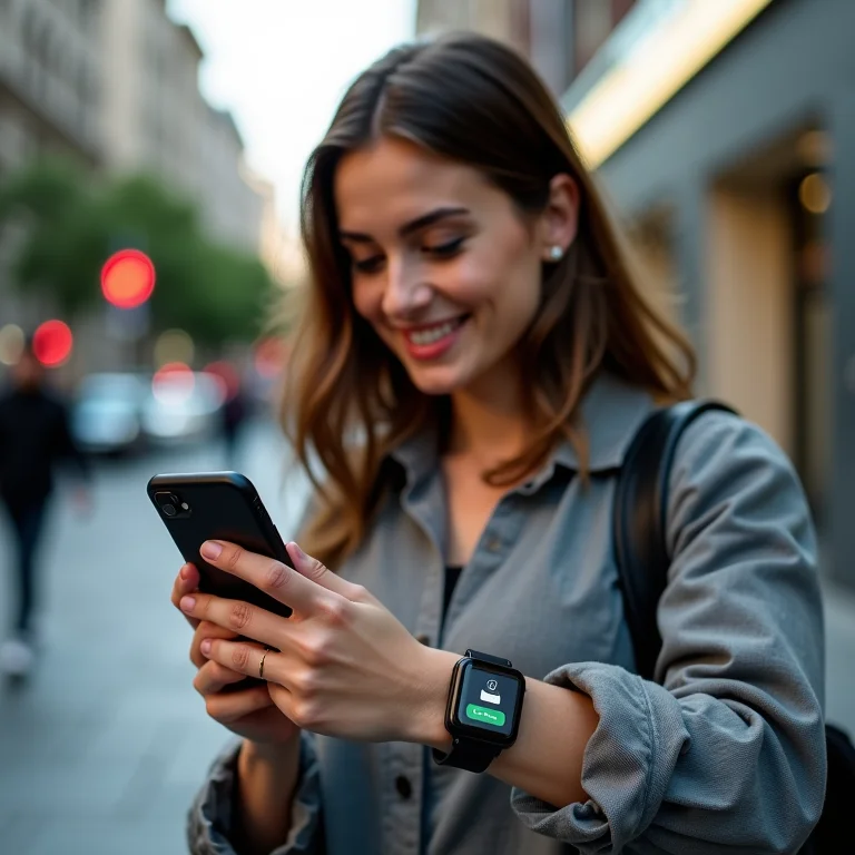 Mulher branca checando notificação do Google Chat em smartwatch