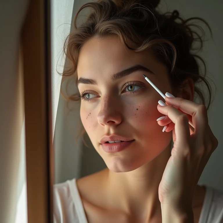 Mulher branca definindo o formato ideal da sobrancelha