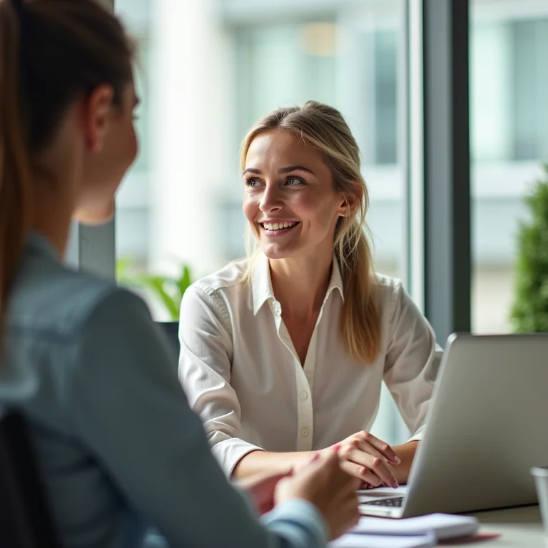 Mulher branca praticando escuta ativa no trabalho