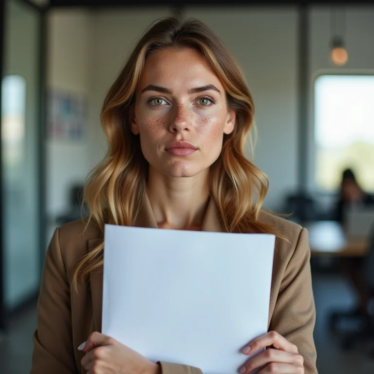 Mulher branca segurando arquivo confidencial, representando sigilo profissional.