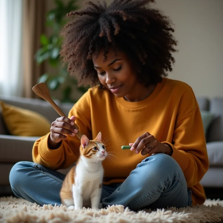 Mulher brincando com gato