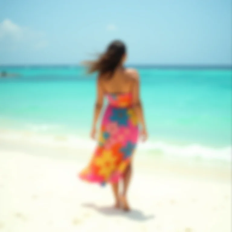 Mulher caminhando na praia de Diani