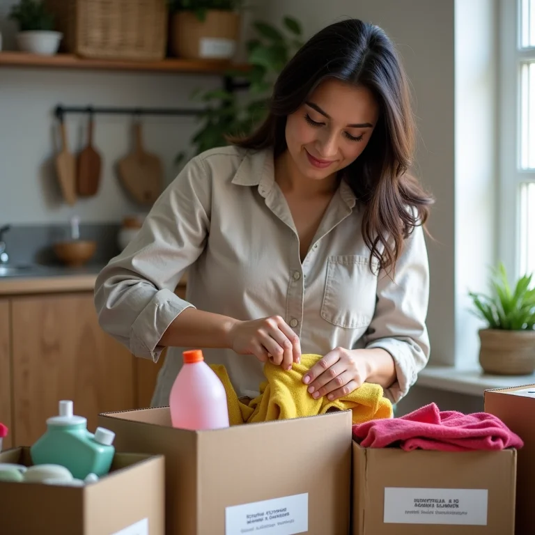 Mulher categorizando produtos de limpeza