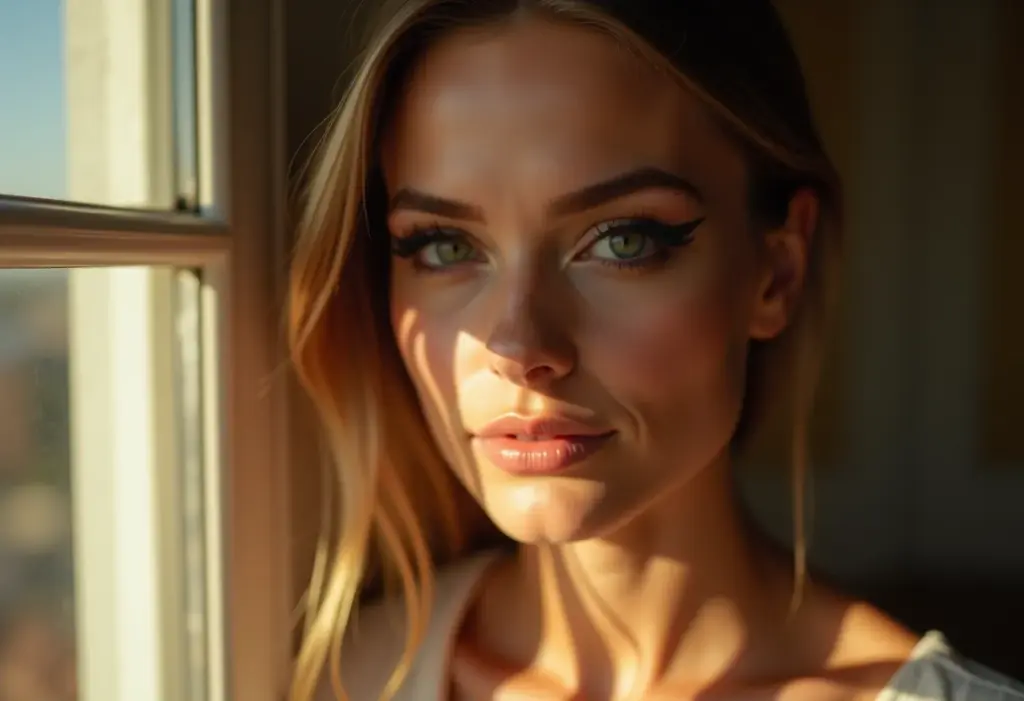 Mulher com maquiagem de delineado duplo elegante