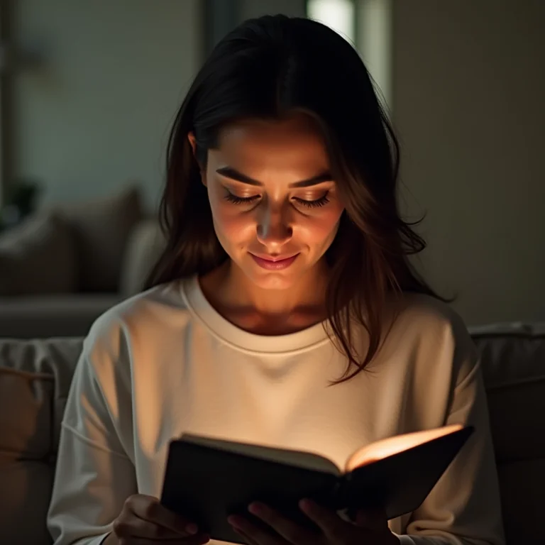 Mulher latina lendo política de troca e devolução em um tablet.