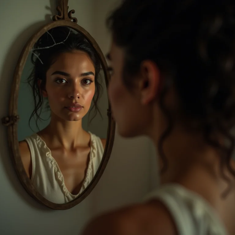 Mulher latina olhando para um reflexo distorcido