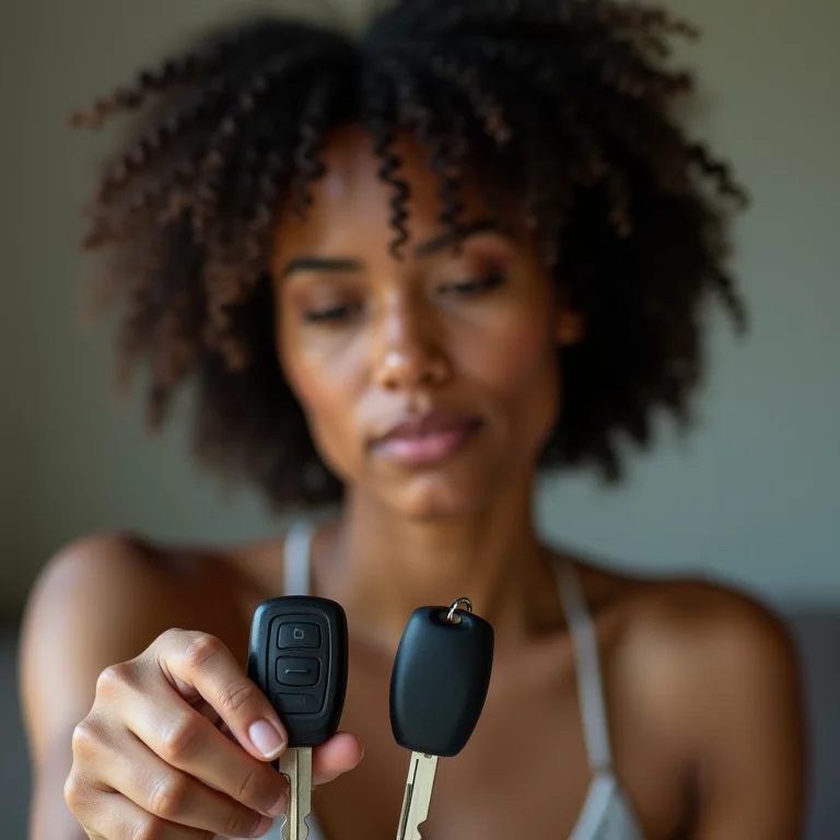 Mulher latina ponderando sobre opções de leasing