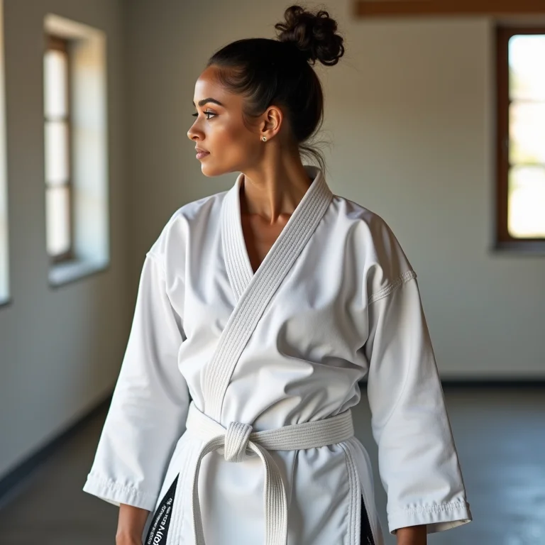 Mulher latina se alongando com quimono da Adidas